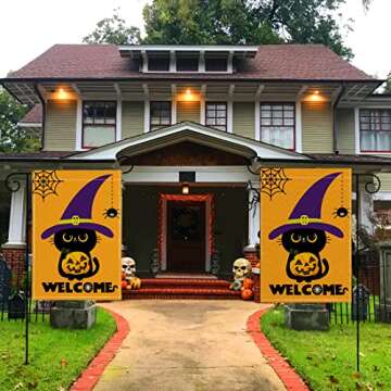 Halloween Garden Flag Welcome Garden Flag Halloween Garden Flags 12x18 Double Sided Vertical Yard Burlap Patio Outdoor Decorations (halloween black cat)