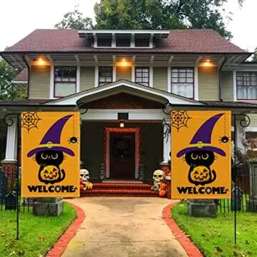 Halloween Garden Flag Welcome Garden Flag Halloween Garden Flags 12x18 Double Sided Vertical Yard Burlap Patio Outdoor Decorations (halloween black cat)