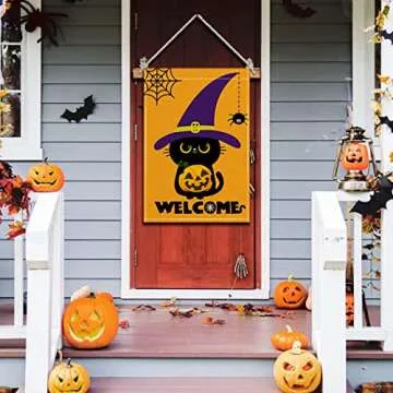 Halloween Garden Flag Welcome Garden Flag Halloween Garden Flags 12x18 Double Sided Vertical Yard Burlap Patio Outdoor Decorations (halloween black cat)