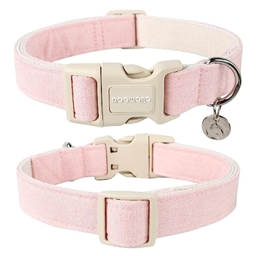 DOGWONG Cotton Hemp Dog Collar, Heavy-Duty Pink Dog Collar Adjustable Soft Natural Fabric Pet Cute W...