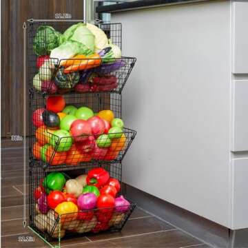 X-cosrack 3 Tier Metal Wire Basket Organizer for Kitchen and Home