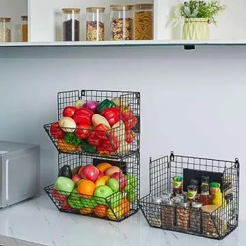 X-cosrack 3 Tier Metal Wire Basket Organizer for Kitchen and Home
