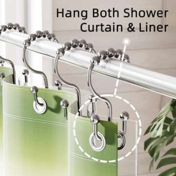 Amazer Shower Curtain Rings, Rust-Resistant Metal Double Shower Hooks for Curtain Rolling Shower Curtain Hooks Rings Shower Rings for Bathroom Shower Curtain Rod, Chrome, Set of 12 Rings