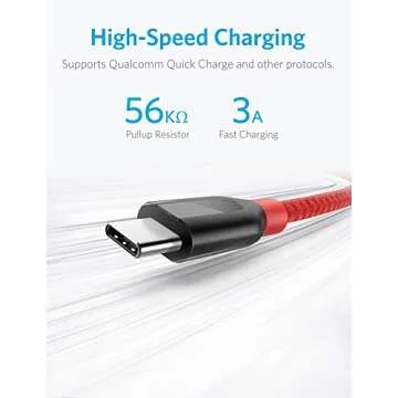 Anker [2-Pack, 6ft] PowerLine+ USB-C to USB-A, Double-Braided Nylon Fast Charging Cable, for Samsung Galaxy S9/S9+/S8/S8+/Note 8, MacBook, LG V20/G5/G6, and More (Red)