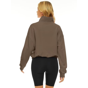 Trendy Queen Womens Sweatshirts Half Zip Pullover Hoodies Quarter Zip Long Sleeve Cropped Fall Outfits Fashion Clothes 2024 Coffee