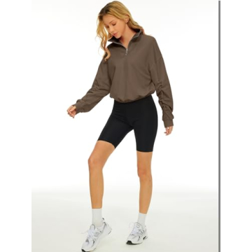 Trendy Queen Womens Sweatshirts Half Zip Pullover Hoodies Quarter Zip Long Sleeve Cropped Fall Outfits Fashion Clothes 2024 Coffee