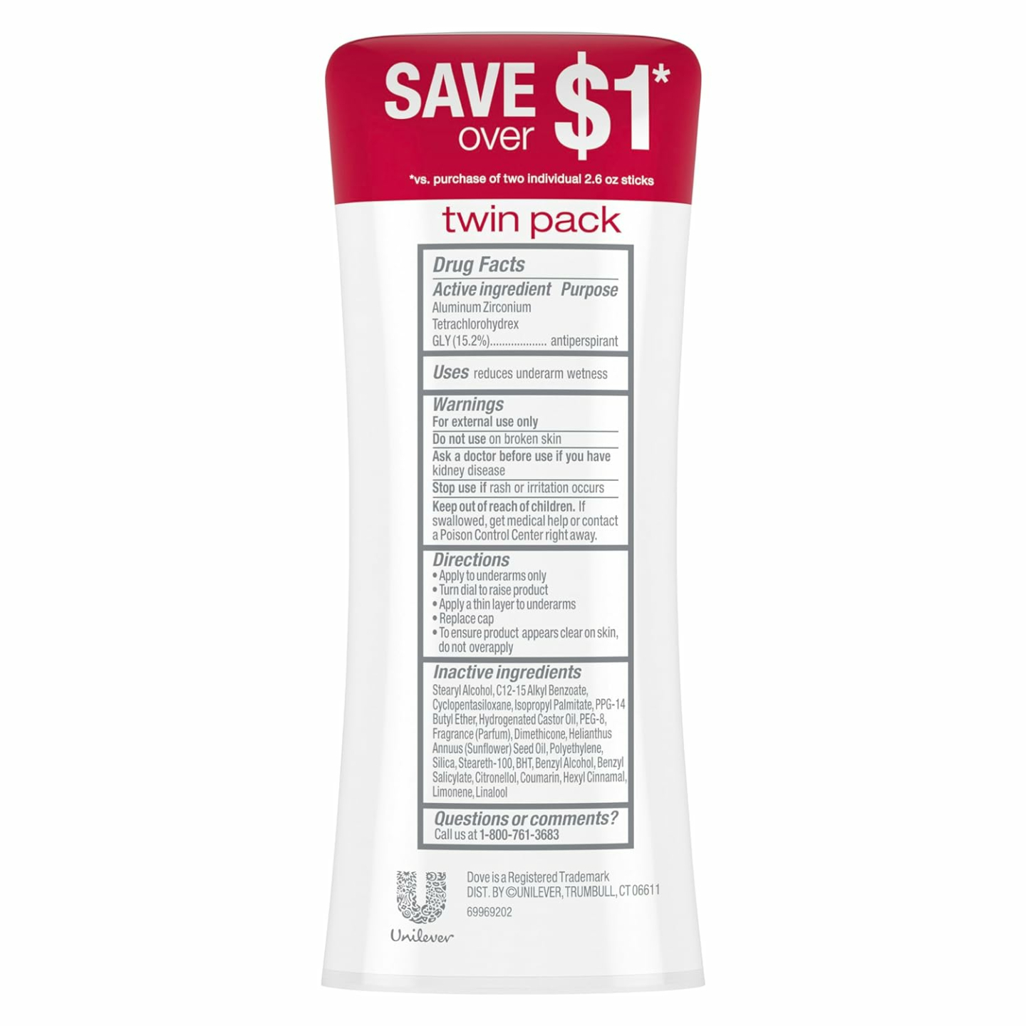 Dove Antiperspirant Stick for Women - 2 Pack