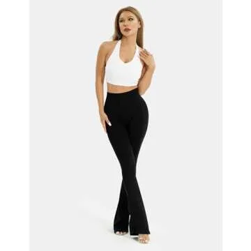NEWVISISTER Flare Workout Leggings for Women Tummy Control Seamless Scrunch Butt Gym Leggings High Waisted Yoga Pants, Black, Small