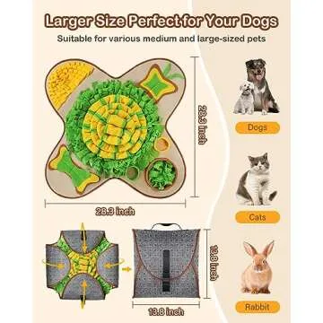 HOPET Snuffle Mat for Dogs Large Breed, 28.3''x28.3'' Interactive Puzzle Dog Food Mat, Easy to Clean, Durable, Mental Stimulation & Slow Feeding Game for All Breeds
