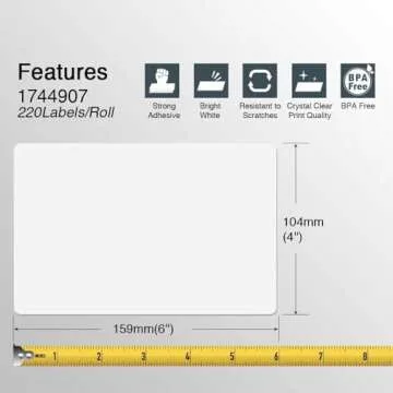 BETCKEY - Compatible DYMO 1744907 4x6 Shipping Labels, Perforated, Compatible with DYMO Labelwriter 4XL Rollo & Zebra, NOT Fit 5XL [12 Rolls/2640 Labels]
