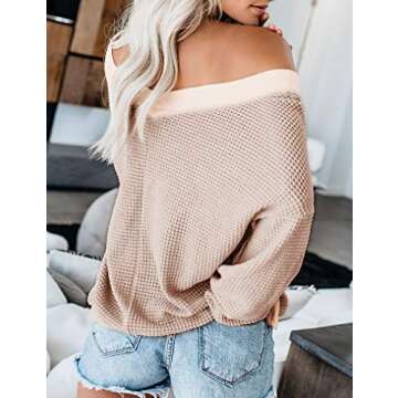 Shop Women's Oversized V Neck Waffle Tops Online