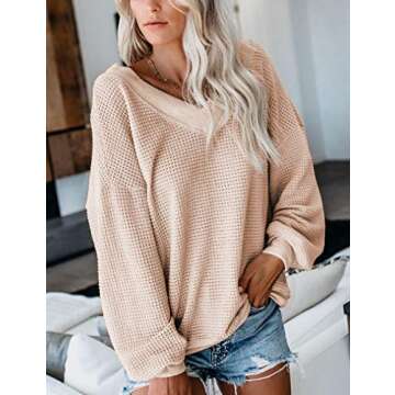 Shop Women's Oversized V Neck Waffle Tops Online
