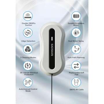 KADSKAN Window Cleaning Robot, Automatic Window Cleaner with Water Spray for Windows/Tiles/Class Door, Inside/Outside, 5600Pa Suction Power, 3.0 Path Planning, Remote Control (HCR-31)