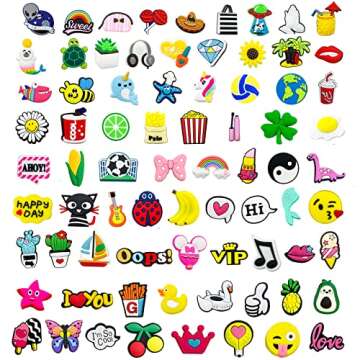 90PCS Different Shoe Charms for Clog Sandals Bracelet Cute PVC unisex-adult Shoe Decorations Charms for Party Favors Birthday Gifts