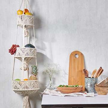 Folkulture 3 Tier Hanging Fruit Basket for Kitchen