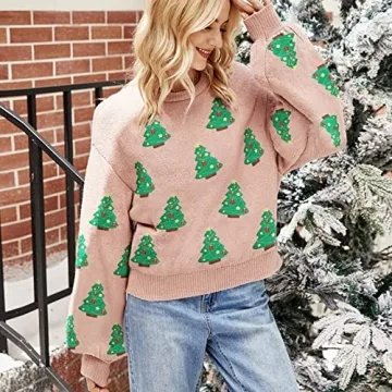 iLH Christmas Sweater for Women Cute Merry Xmas Santa Claus Holiday Cozy Knit Pullover Crewneck Sweatshirts Tops