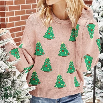 iLH Christmas Sweater for Women Cute Merry Xmas Santa Claus Holiday Cozy Knit Pullover Crewneck Sweatshirts Tops
