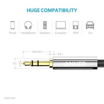 Anker 3.5mm Premium Auxiliary Audio Cable (4ft / 1.2m) AUX Cable for Headphones, iPods, iPhones, iPads, Home / Car Stereos and More (Black)