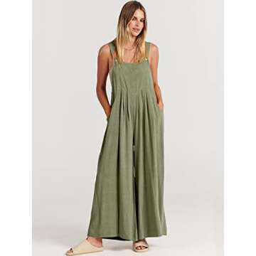 ANRABESS Womens Jumpsuits Overalls Wide Leg Casual Summer Outfits Linen Rompers Jumpers Sleeveless S...
