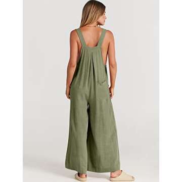ANRABESS Womens Jumpsuits Overalls Wide Leg Casual Summer Outfits Linen Rompers Jumpers Sleeveless Straps 2025 Clothes Olive Small
