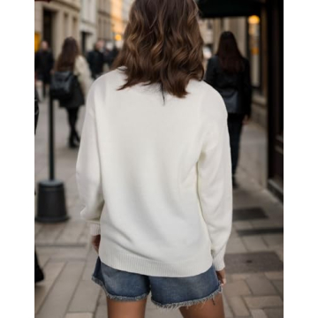 Drvitor Womens American Flag Sweater Long Sleeve Crew Neck Knitted Casual Pullover Sweater (White, Medium)