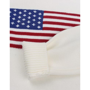 Drvitor Womens American Flag Sweater Long Sleeve Crew Neck Knitted Casual Pullover Sweater (White, Medium)