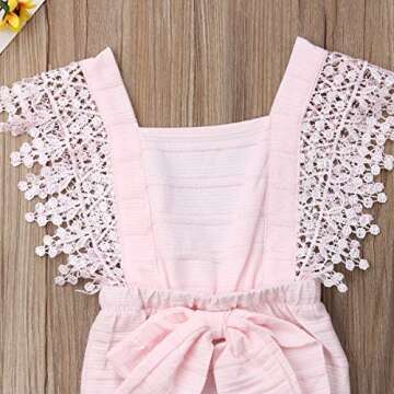 Newborn Baby Girl Chic Clothes Baptism Lace Jumpsuits Bowknot Romper Cotton (Pink, 12-18 Months)