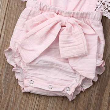 Newborn Baby Girl Chic Clothes Baptism Lace Jumpsuits Bowknot Romper Cotton (Pink, 12-18 Months)
