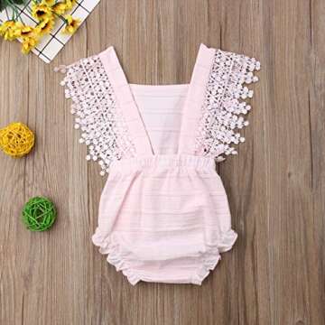 Newborn Baby Girl Chic Clothes Baptism Lace Jumpsuits Bowknot Romper Cotton (Pink, 12-18 Months)