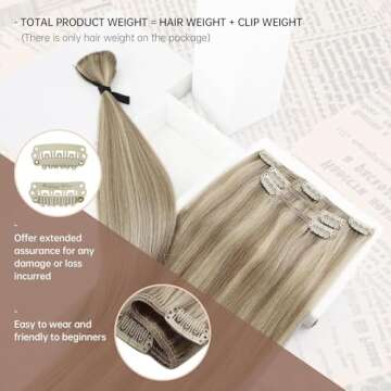 Sunny Hair Clip in Hair Extensions Straight Human Hair Clip in Extensions Remy Clip in Hair Extensio...
