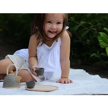 PlanToys Wooden Classic Styled Tea Party Set for a Pretend Play Tea Party (3617) | Sustainably Made from Rubberwood and Non-Toxic Paints and Dyes | Eco-Friendly PlanWood