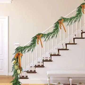 Jutom Christmas Norfolk Pine Garland Realistic Artificial Faux Greenery Cedar Garland for Mantle Holiday Indoor Outdoor Fireplace Winter Christmas Decorations(1 Pcs,12 Feet)