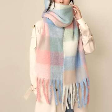 MININAI Chunky Winter Scarfs for Women Cold Weather Warm Knit Thick Plaid Scarf Long Large Oversized...