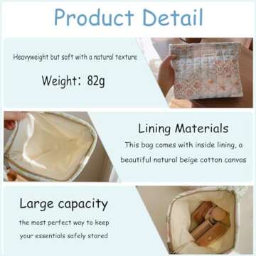 uekeboag 2Pcs Cute Quilted Cotton Makeup Bag, Coquette Quilted Aesthetic Cosmetic Zipper Pouch for Women and Girls,Kawaii Travel Toiletry Bag(01Pink Flower)