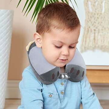 Niuniu Daddy Kids Travel Pillow Road Trip Essentials for 3-8 Y/O-Soft Grey Memory Foam Kids Neck Pil...