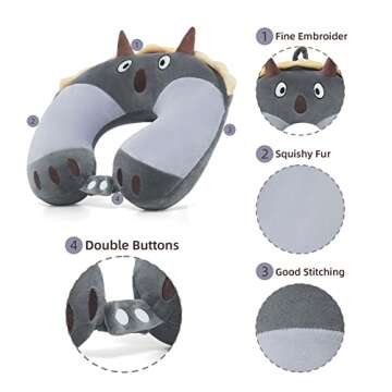 Niuniu Daddy Kids Travel Pillow Road Trip Essentials for 3-8 Y/O-Soft Grey Memory Foam Kids Neck Pillow for Traveling Airplane Travel Essentials
