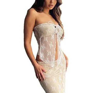 NZNDSHD Women Summer Y2k Sleeveless Tube Tops Off-Shoulder Backless Crop Bandeau Tops Sexy Strapless Vest Shirt Streetwear (S-White Lace, M)