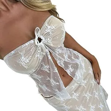 NZNDSHD Women Summer Y2k Sleeveless Tube Tops Off-Shoulder Backless Crop Bandeau Tops Sexy Strapless Vest Shirt Streetwear (S-White Lace, M)