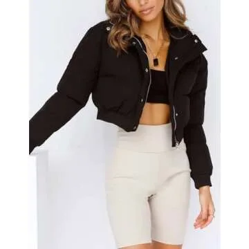 Chic Gihuo Women's Cropped Puffer Jacket for Winter Wear