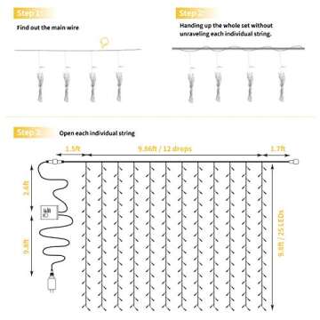 Brightown Hanging Window Curtain Lights 9.8 Feet Dimmable, Connectable with 300 Led, Remote, 8 Light...