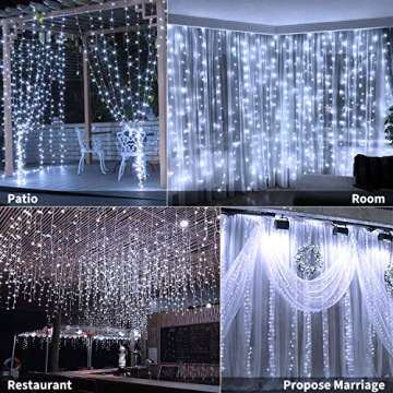 Brightown Hanging Window Curtain Lights 9.8 Feet Dimmable, Connectable with 300 Led, Remote, 8 Lighting Modes, Timer for Bedroom Wall Party Indoor Outdoor Decor, Pure White (Curtain is Not Included)