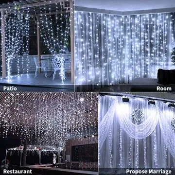 Brightown Hanging Window Curtain Lights 9.8 Feet Dimmable, Connectable with 300 Led, Remote, 8 Lighting Modes, Timer for Bedroom Wall Party Indoor Outdoor Decor, Pure White (Curtain is Not Included)