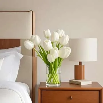 Nature’s Mimic 20pcs White Tulips Artificial Flowers Silk Flowers Fake Tulips Flowers Mother's Day Easter Valentine’S Day Gifts in Home Kitchen Wedding Dining Table Decorations