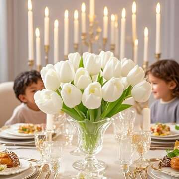 Nature’s Mimic 20pcs White Tulips Artificial Flowers Silk Flowers Fake Tulips Flowers Mother's Day Easter Valentine’S Day Gifts in Home Kitchen Wedding Dining Table Decorations