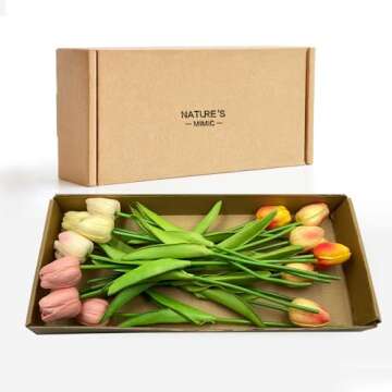 Nature’s Mimic 20pcs White Tulips Artificial Flowers Silk Flowers Fake Tulips Flowers Mother's Day Easter Valentine’S Day Gifts in Home Kitchen Wedding Dining Table Decorations