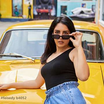 FEISEDY Retro 90s Small Rectangle Sunglasses For Women Men Thick Trendy Square Vintage Glasses B4052