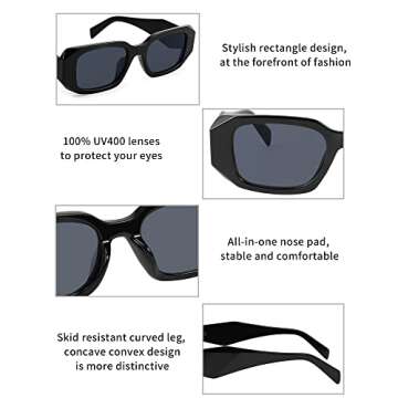 FEISEDY Retro 90s Small Rectangle Sunglasses For Women Men Thick Trendy Square Vintage Glasses B4052