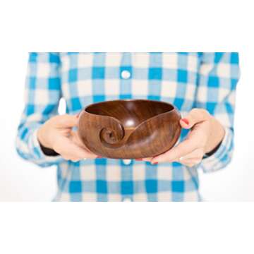 Darn Good Yarn Handmade Wooden Yarn Bowl, Handcrafted Sheesham Indian Rosewood, Knitting Yarn Holder and Organizer, 5 x 2.5 Inches