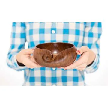 Darn Good Yarn Handmade Wooden Yarn Bowl, Handcrafted Sheesham Indian Rosewood, Knitting Yarn Holder and Organizer, 5 x 2.5 Inches
