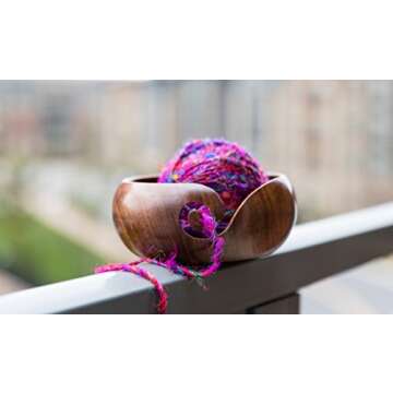 Darn Good Yarn Handmade Wooden Yarn Bowl, Handcrafted Sheesham Indian Rosewood, Knitting Yarn Holder and Organizer, 5 x 2.5 Inches